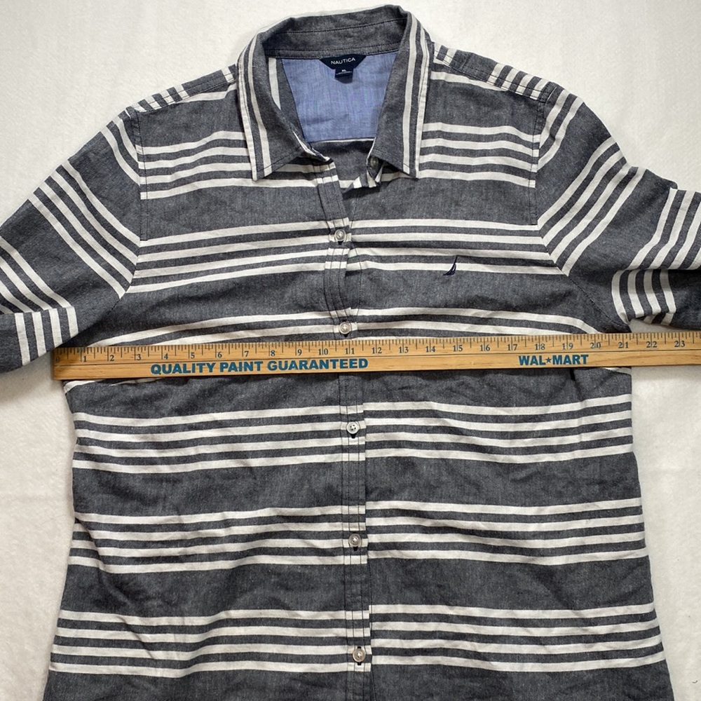 Nautica Long Sleeve Button Up Shirt Blouse Striped Womens Size XL Grayish Blue - Picture 7 of 14